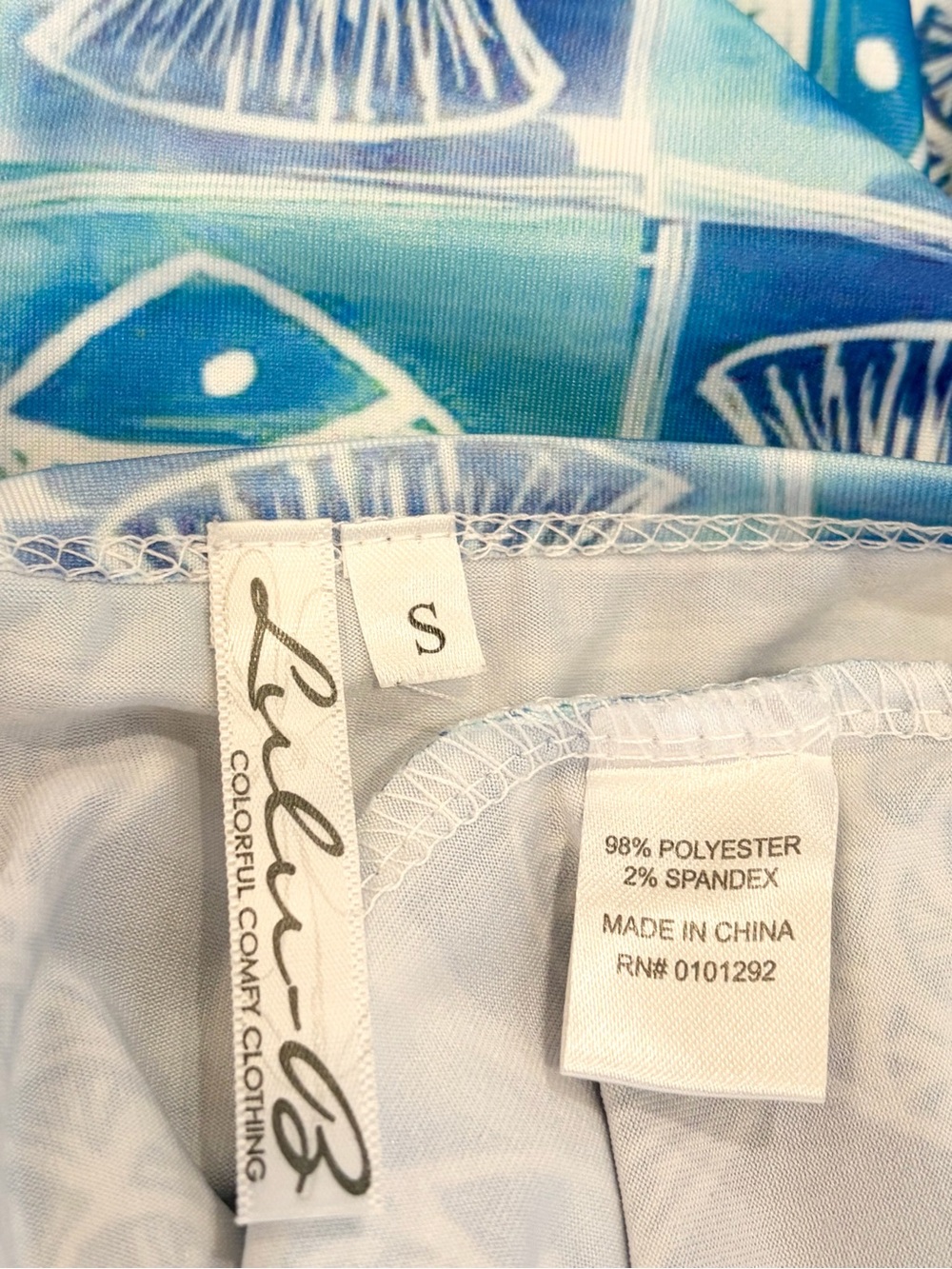 LULU B Aqua Fish Tile 3/4 Sleeve Dress Size S $90 UPF 50 Jersey Travel Resort - Picture 5 of 5